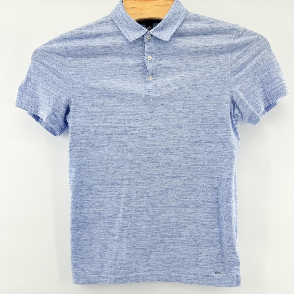 Michael Kors Polo Shirt Mens Medium Blue Heathered Short Sleeve MK Logo Casual‎